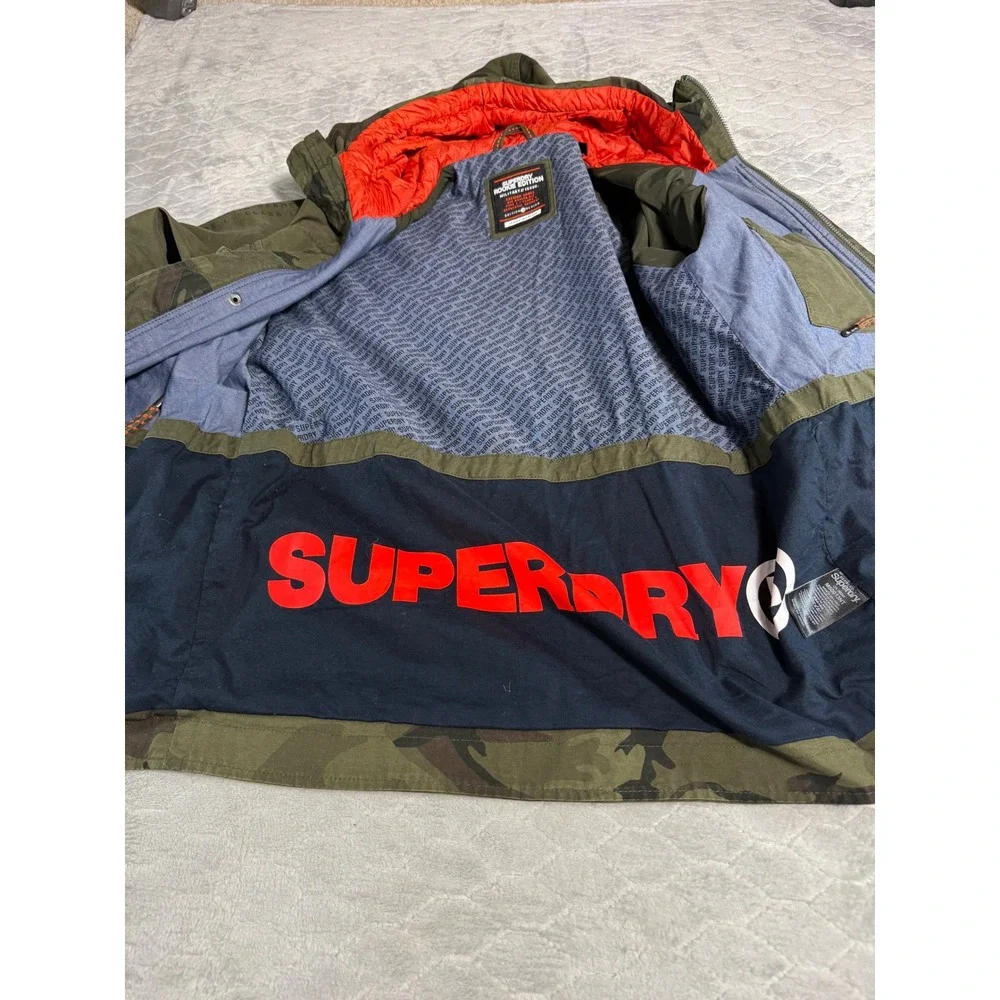 Superdry Rookie Edition Mens Camo Military Field Jacket Green Orange Hooded M